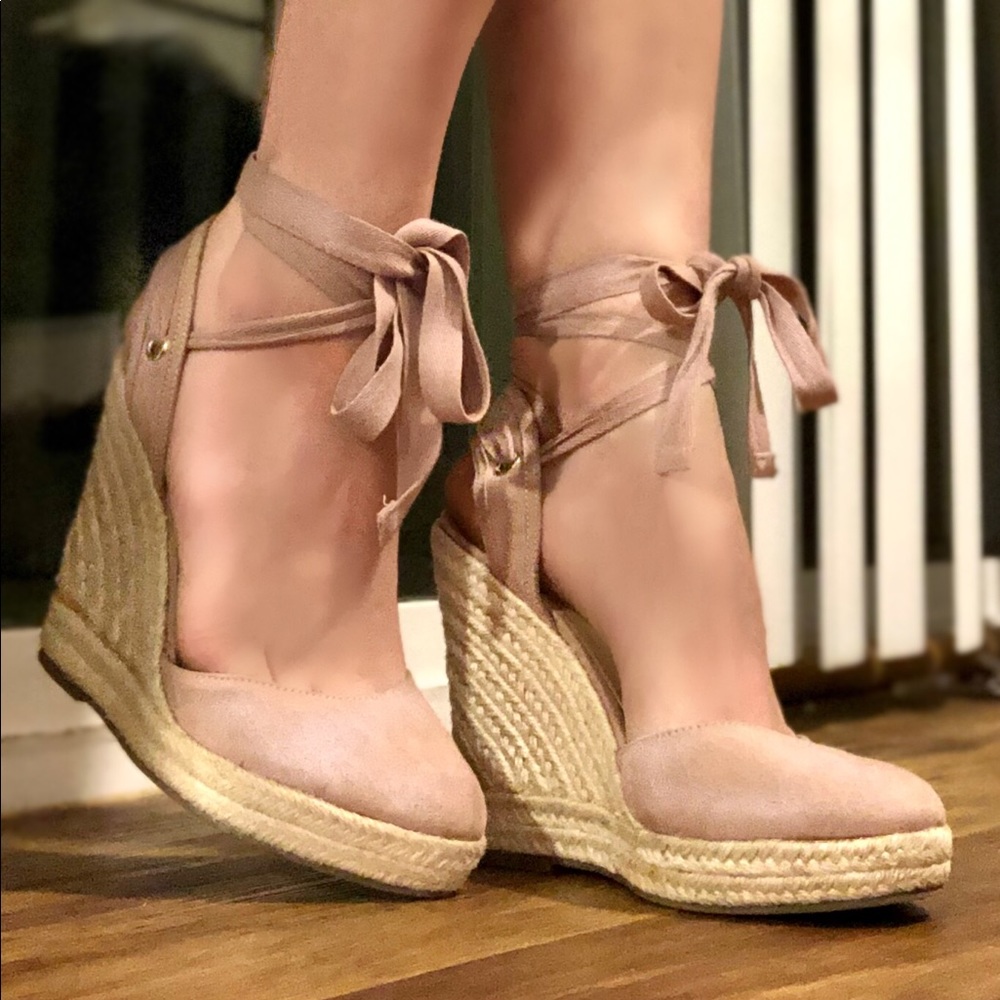 Steve Madden • Pastel Pink Suede •
• Barre Ankle • Espadrille Wedges • Size 7.5